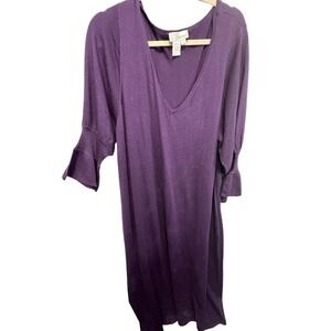 Spiegel Womens Purple Silk Cashmere Blend V-Neck Bell Sleeve Sweater Dress 3X